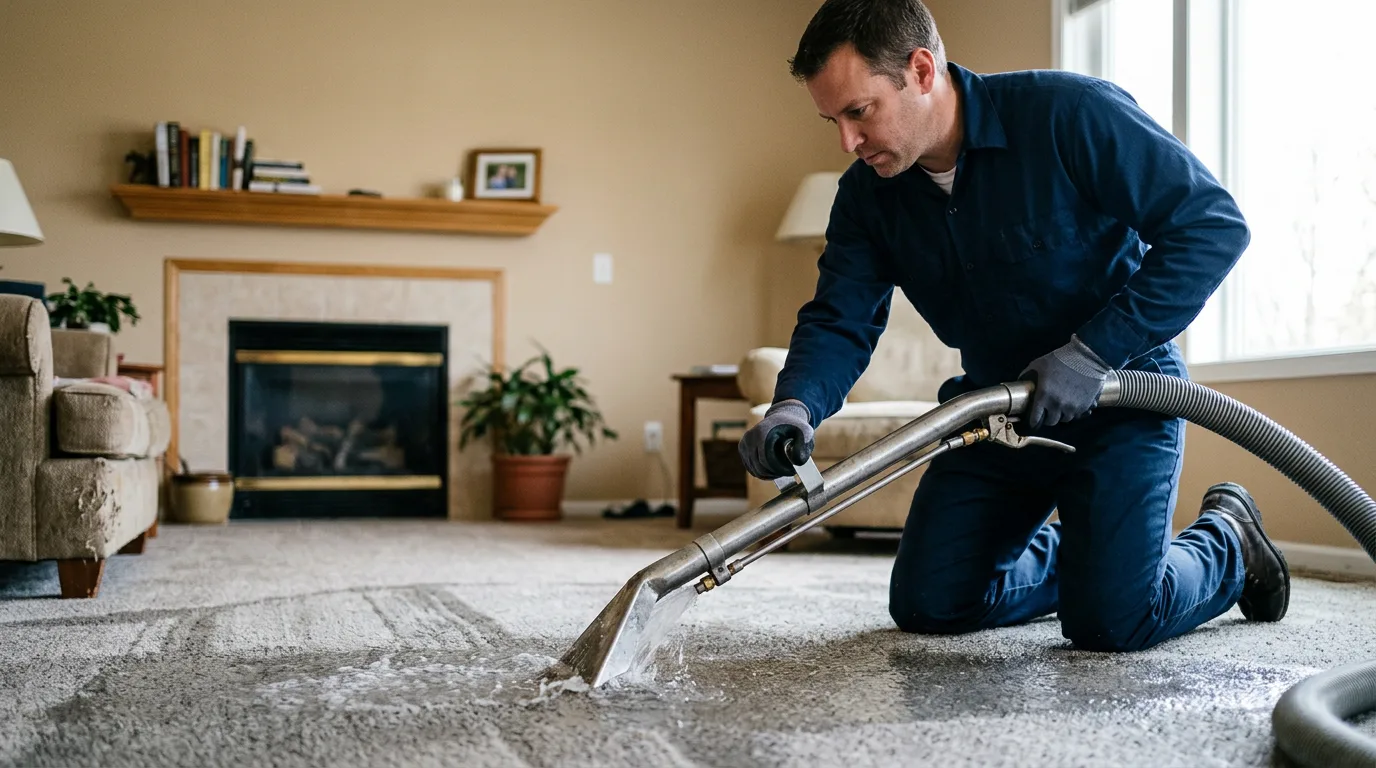 Water damage restoration technician working near Woonsocket, RI
